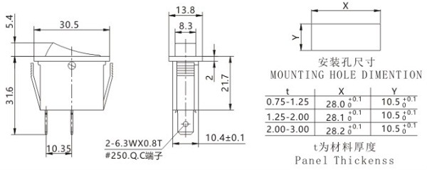 Soken RoHS UL Single Pole Rocker Switch T85/Defond Switches