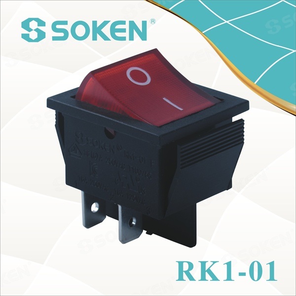 SOKEN RK1-01 Rocker Switch – 4 Pin, 2 Position Maintained, 16A, With Screws