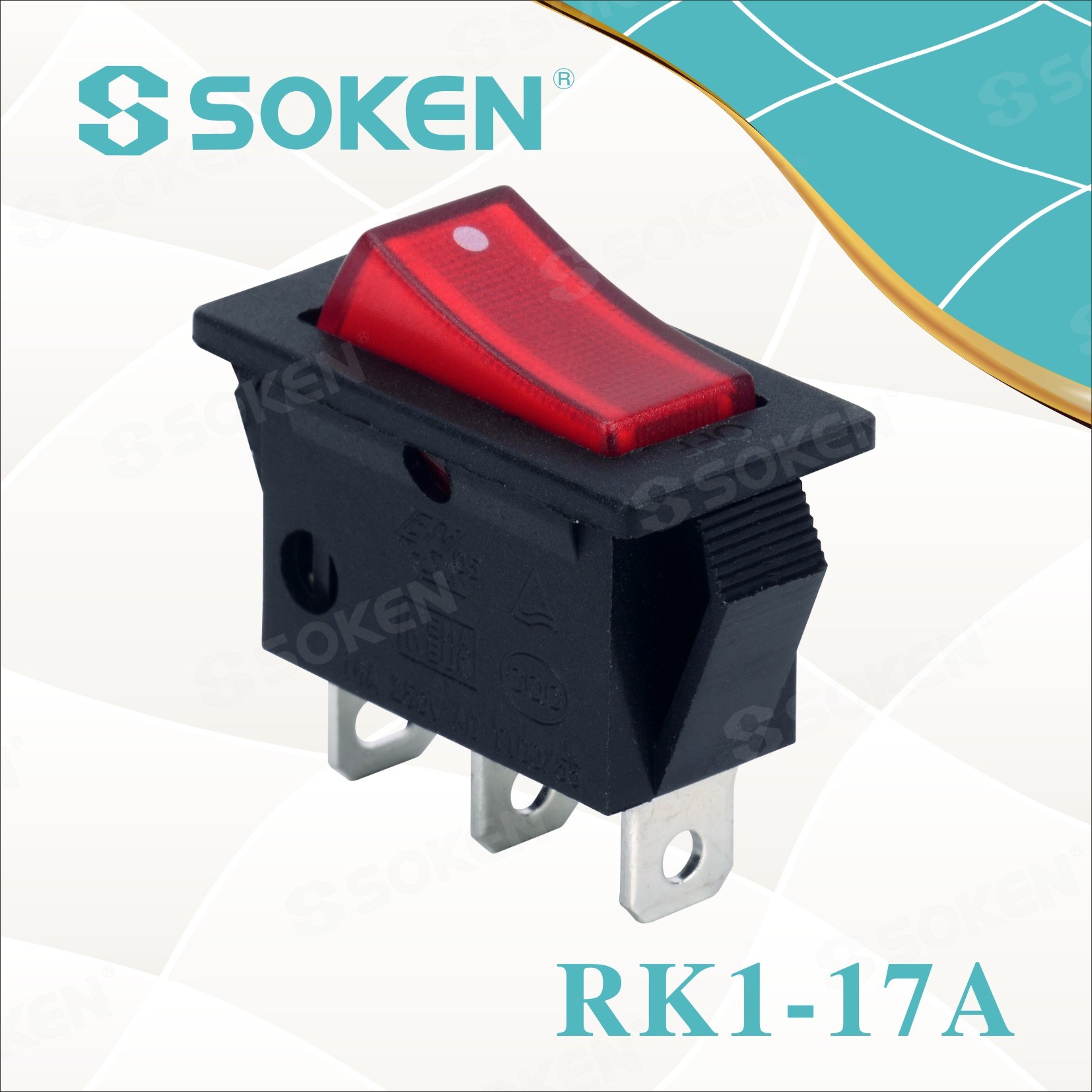 Soken Rk1-17A 1X1n Red on off Illuminated Rocker Switch
