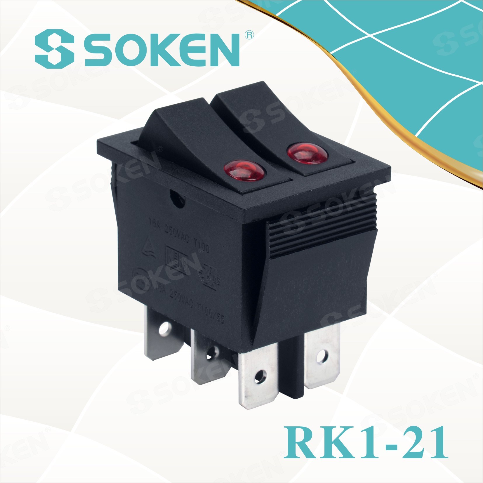 Soken Rk1-21 Объектив қосулы өшірулі жарықтандырылған қос рокер қосқышы