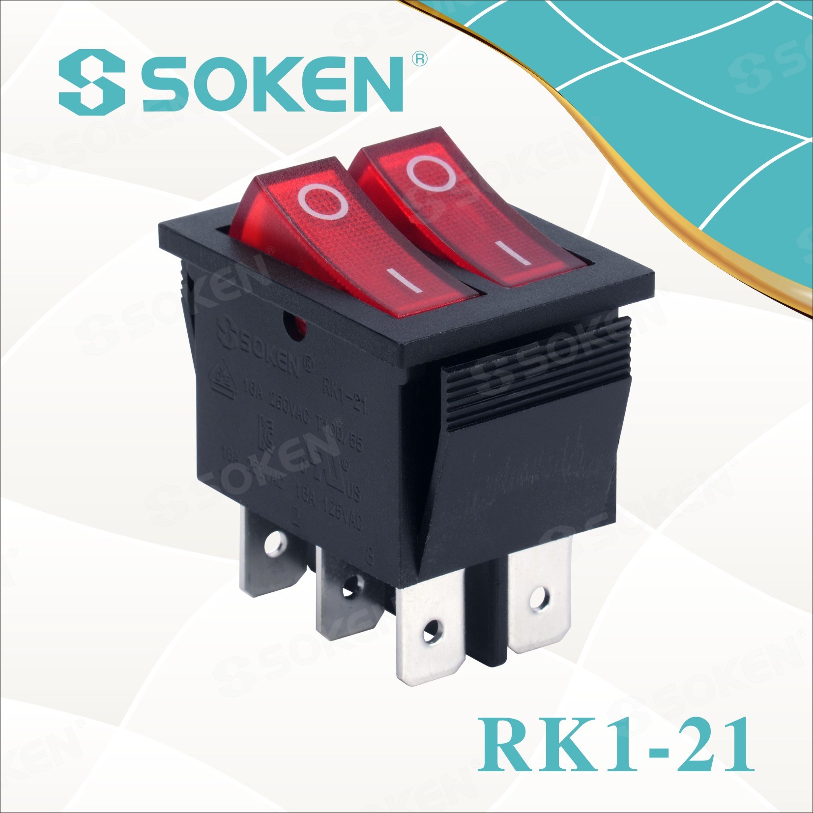 ODM Supplier Fire Alarm Switch -
 Soken Rk1-21 on off Illuminated Double Rocker Switch – Master Soken Electrical