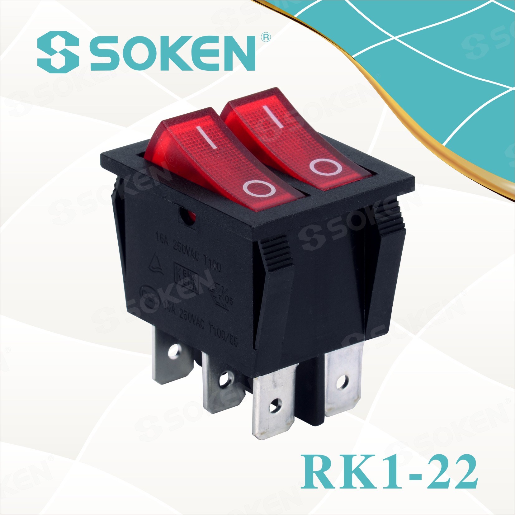 Soken Rk1-22 1X1X2n on off Illuminated Double Rocker Switch
